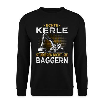 Bagger Spruch für Bauarbeiter & Baggerfahrer - Unisex Pullover - Schwarz - Vorne - Alina (178cm) & Michal (187cm)