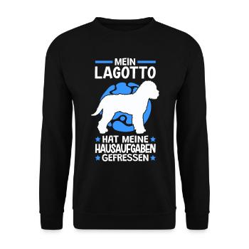 Lagotto Romagnolo hat Hausaufgaben gefressen - Unisex Pullover - Schwarz - Vorne - Alina (178cm) & Michal (187cm)