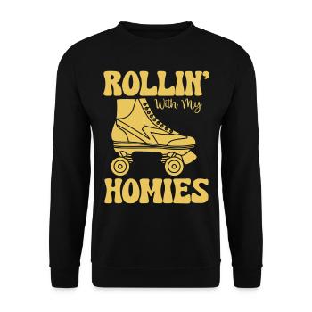 Roller Skating - Rollin With My Homies - Unisex Pullover - Schwarz - Vorne - Alina (178cm) & Michal (187cm)