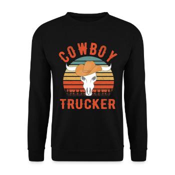 Cowboy Trucker Vintage Retro Truck Driver Gifts - Unisex Pullover - Schwarz - Vorne - Alina (178cm) & Michal (187cm)