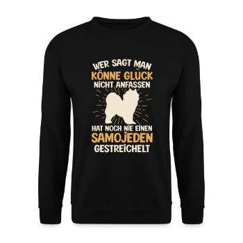 Samojede Glück anfassen Samojedenspitz - Unisex Pullover - Schwarz - Vorne - Alina (178cm) & Michal (187cm)
