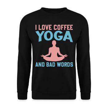 Yoga Saying - J’aime le café Yoga et les gros mots - Sweat-shirt Unisexe - noir - Devant - Alina (178cm) & Michal (187cm)