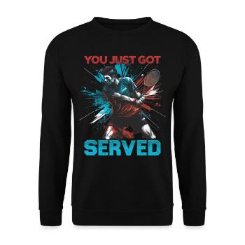 Badminton Lustiger Spruch Herren Badminton Design - Unisex Pullover - Schwarz - Vorne - Alina (178cm) & Michal (187cm)