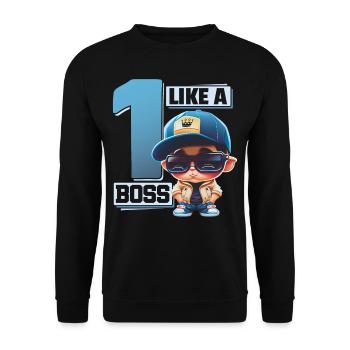 Baby 1. Geburtstag Junge Mädchen Like a Boss - Unisex Pullover - Schwarz - Vorne - Alina (178cm) & Michal (187cm)