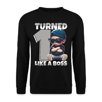 Baby 1. Geburtstag Junge Mädchen Like a Boss - Unisex Pullover - Schwarz - Vorne - Alina (178cm) & Michal (187cm)