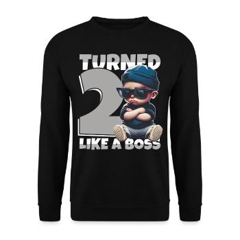 Baby 2. Geburtstag Junge Mädchen Like a Boss - Unisex Pullover - Schwarz - Vorne - Alina (178cm) & Michal (187cm)