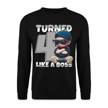 Baby 4. Geburtstag Junge Mädchen Like a Boss - Unisex Pullover - Schwarz - Vorne - Alina (178cm) & Michal (187cm)