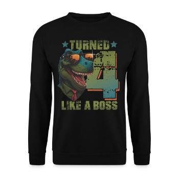 Baby 4. Geburtstag Junge Mädchen Like a Boss - Unisex Pullover - Schwarz - Vorne - Alina (178cm) & Michal (187cm)