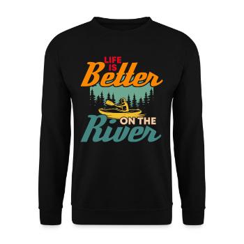 Das Leben Ist Besser Auf Dem Fluss - Unisex Pullover - Schwarz - Vorne - Alina (178cm) & Michal (187cm)