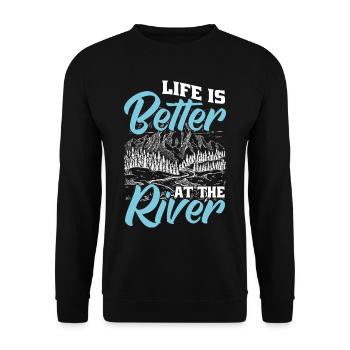 Das Leben Ist Besser Am Fluss - Unisex Pullover - Schwarz - Vorne - Alina (178cm) & Michal (187cm)