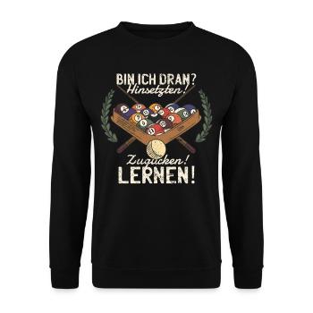 Billard Lustiger Spruch & Herren Snooker Design - Unisex Pullover - Schwarz - Vorne - Alina (178cm) & Michal (187cm)