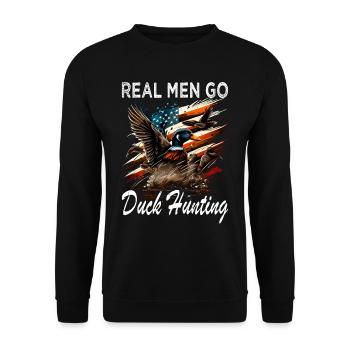 Real Men Go Duck Hunting - Unisex Pullover - Schwarz - Vorne - Alina (178cm) & Michal (187cm)