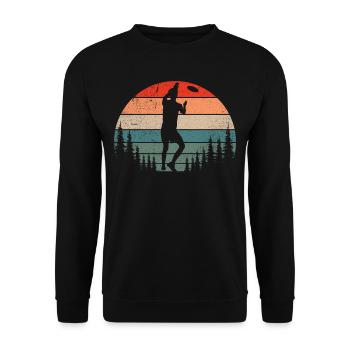 Lustiges Disc Golf & Ultimate Frisbee Spieler - Unisex Pullover - Schwarz - Vorne - Alina (178cm) & Michal (187cm)