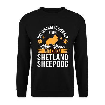 Mann mit Shetland Sheepdog britischer Sheepdog - Unisex Pullover - Schwarz - Vorne - Alina (178cm) & Michal (187cm)