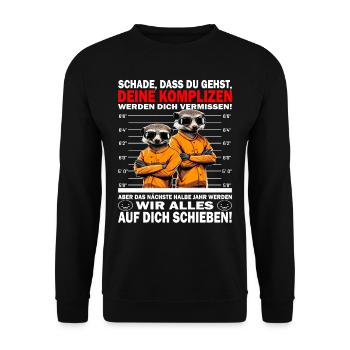 Glückwunsch zur Flucht aus der Anstalt Jobwechsel - Unisex Pullover - Schwarz - Vorne - Alina (178cm) & Michal (187cm)