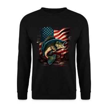Fishing and an American Flag - Largemouth Bass - Unisex Pullover - Schwarz - Vorne - Alina (178cm) & Michal (187cm)