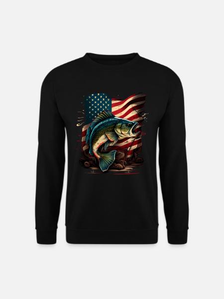 Fishing and an American Flag - Largemouth Bass - Unisex Sweatshirt - black
