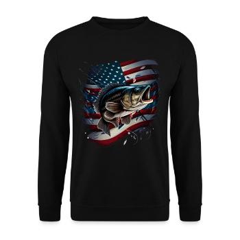 Fishing and an American Flag - Largemouth Bass - Unisex Pullover - Schwarz - Vorne - Alina (178cm) & Michal (187cm)