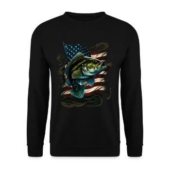 Fishing and an American Flag - Largemouth Bass - Unisex Pullover - Schwarz - Vorne - Alina (178cm) & Michal (187cm)