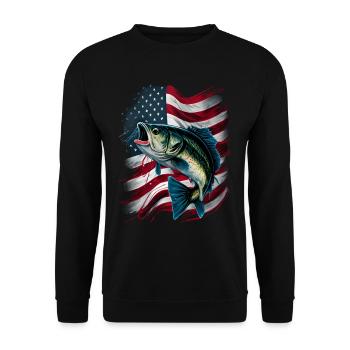 Fishing and an American Flag - Largemouth Bass - Unisex Pullover - Schwarz - Vorne - Alina (178cm) & Michal (187cm)