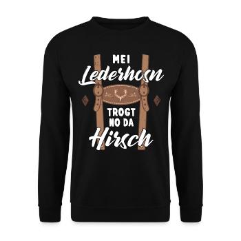 Mei Lederhose T-Shirt Herren Trachtenshirt Tracht - Unisex Pullover - Schwarz - Vorne - Alina (178cm) & Michal (187cm)