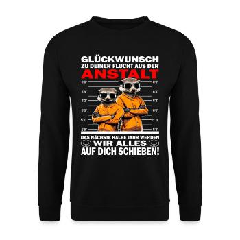 Glückwunsch zur Flucht aus der Anstalt Jobwechsel - Unisex Pullover - Schwarz - Vorne - Alina (178cm) & Michal (187cm)