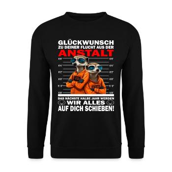 Glückwunsch zur Flucht aus der Anstalt Jobwechsel - Unisex Pullover - Schwarz - Vorne - Alina (178cm) & Michal (187cm)