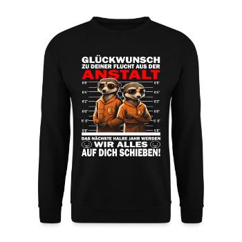 Glückwunsch zur Flucht aus der Anstalt Jobwechsel - Unisex Pullover - Schwarz - Vorne - Alina (178cm) & Michal (187cm)