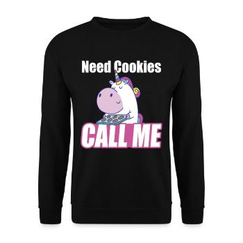 Need Cookies Call me Lustiges Einhorn Backen - Unisex Pullover - Schwarz - Vorne - Alina (178cm) & Michal (187cm)