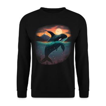 Bunter Schwertwal Wale beobachten Orca Wal - Unisex Pullover - Schwarz - Vorne - Alina (178cm) & Michal (187cm)