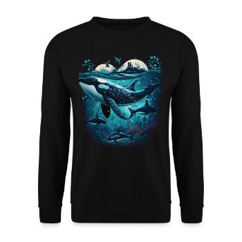 Bunter Schwertwal Wale beobachten Orca Wal - Unisex Pullover - Schwarz - Vorne - Alina (178cm) & Michal (187cm)