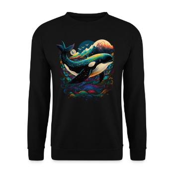 Bunter Schwertwal Wale beobachten Orca Wal - Unisex Pullover - Schwarz - Vorne - Alina (178cm) & Michal (187cm)