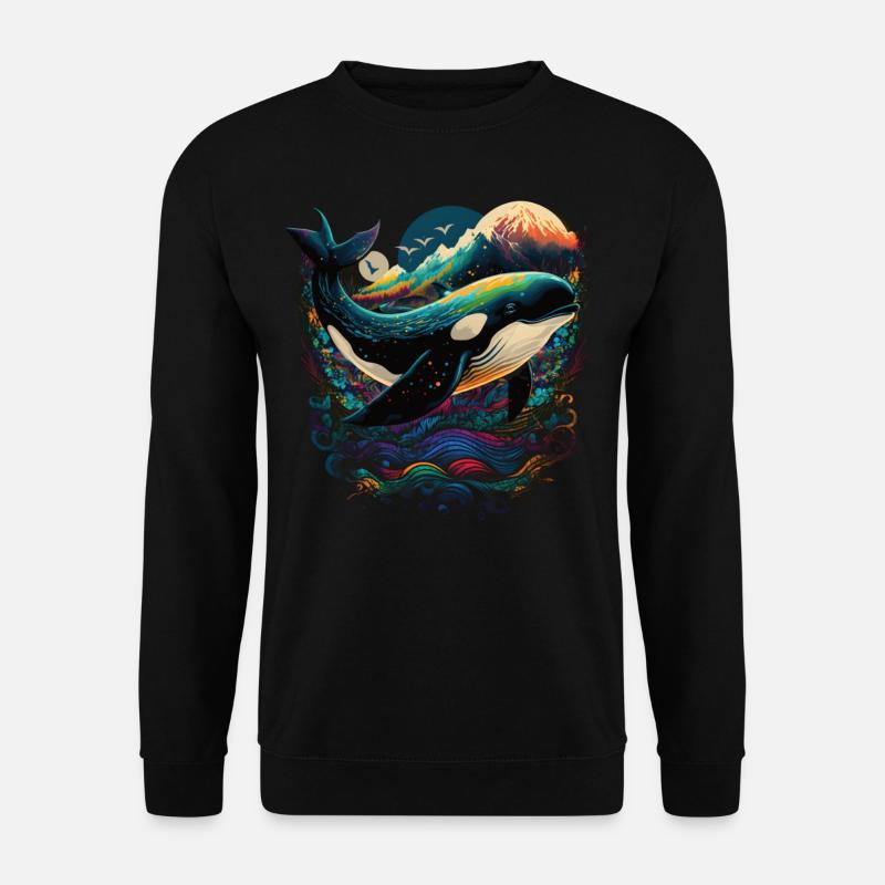 Bunter Schwertwal Wale beobachten Orca Wal - Unisex Pullover - Schwarz