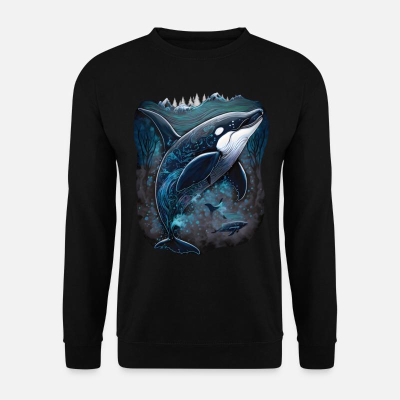 Bunter Schwertwal Wale beobachten Orca Wal - Unisex Pullover - Schwarz