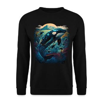 Bunter Schwertwal Wale beobachten Orca Wal - Unisex Pullover - Schwarz - Vorne - Alina (178cm) & Michal (187cm)