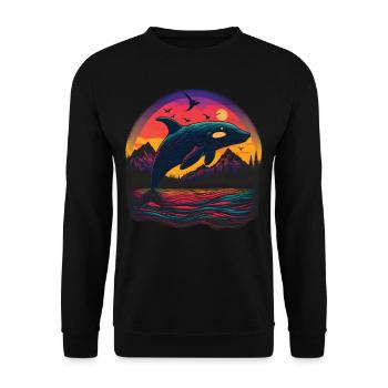 Bunter Schwertwal Wale beobachten Orca Wal - Unisex Pullover - Schwarz - Vorne - Alina (178cm) & Michal (187cm)