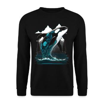 Bunter Schwertwal Wale beobachten Orca Wal - Unisex Pullover - Schwarz - Vorne - Alina (178cm) & Michal (187cm)