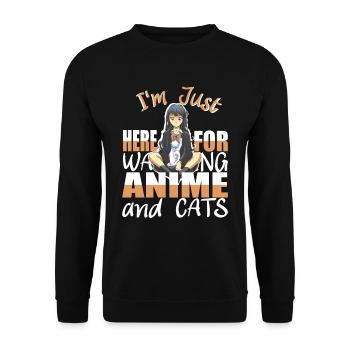 I'm Just here for watching Anime and Cats Manga - Unisex Sweatshirt - black - Front - Alina (178cm) & Michal (187cm)