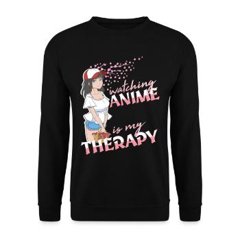 Watching Anime is my Therapy Introvert Anime girl - Unisex Sweatshirt - black - Front - Alina (178cm) & Michal (187cm)