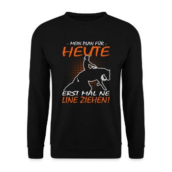 Mein Plan für heute Reining - Westernreiten - Unisex Pullover - Schwarz - Vorne - Alina (178cm) & Michal (187cm)
