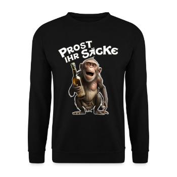 Sprüche Alkohol Prost Ihr Säcke Affe Geschenk - Unisex Pullover - Schwarz - Vorne - Alina (178cm) & Michal (187cm)