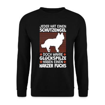 Harzer Fuchs ist mein Schutzengel Hütehund - Unisex Pullover - Schwarz - Vorne - Alina (178cm) & Michal (187cm)