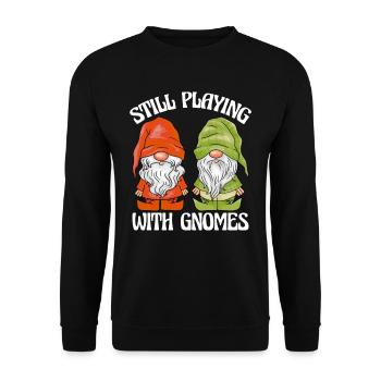 Gartenzwerge Gartenzwerge Still Playing Gnomes - Unisex Pullover - Schwarz - Vorne - Alina (178cm) & Michal (187cm)