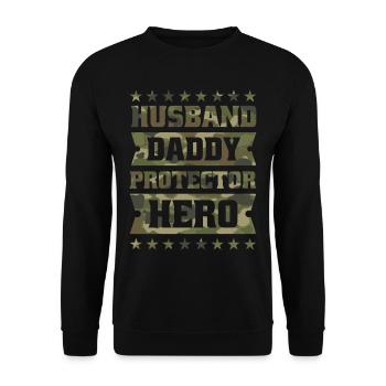 Husband dad protector hero. - Unisex Sweatshirt - black - Front - Alina (178cm) & Michal (187cm)