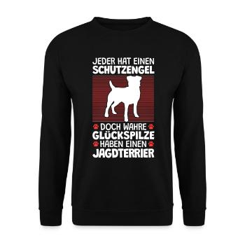 Deutscher Jagdterrier ist mein Schutzengel - Unisex Pullover - Schwarz - Vorne - Alina (178cm) & Michal (187cm)
