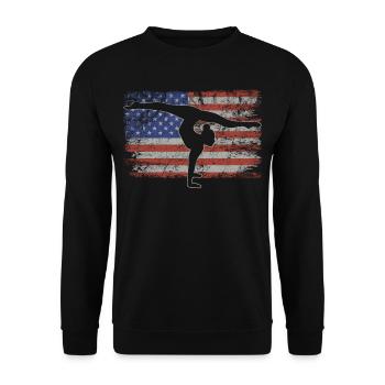 Acrobatics Retro USA Flag Gymnastics 4th of July - Unisex Sweatshirt - black - Front - Alina (178cm) & Michal (187cm)