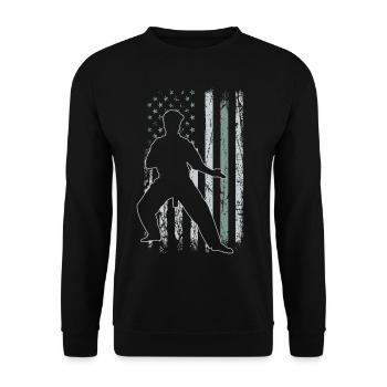 Aikido Retro USA Flagge Kampfkunst 4th of July - Unisex Pullover - Schwarz - Vorne - Alina (178cm) & Michal (187cm)