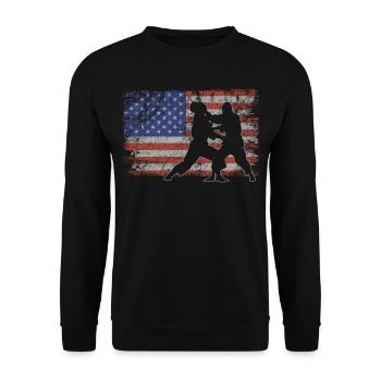 Aikido Retro USA Flagge Kampfkunst 4th of July - Unisex Pullover - Schwarz - Vorne - Alina (178cm) & Michal (187cm)