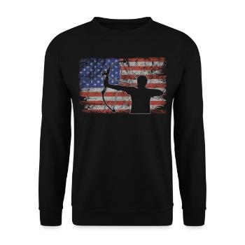 Bogenschießen Retro USA Flagge 4th of July - Unisex Pullover - Schwarz - Vorne - Alina (178cm) & Michal (187cm)