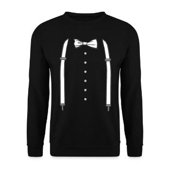 Fake Anzug Aufdruck JGA Männer Karveval Kostüm - Unisex Pullover - Schwarz - Vorne - Alina (178cm) & Michal (187cm)
